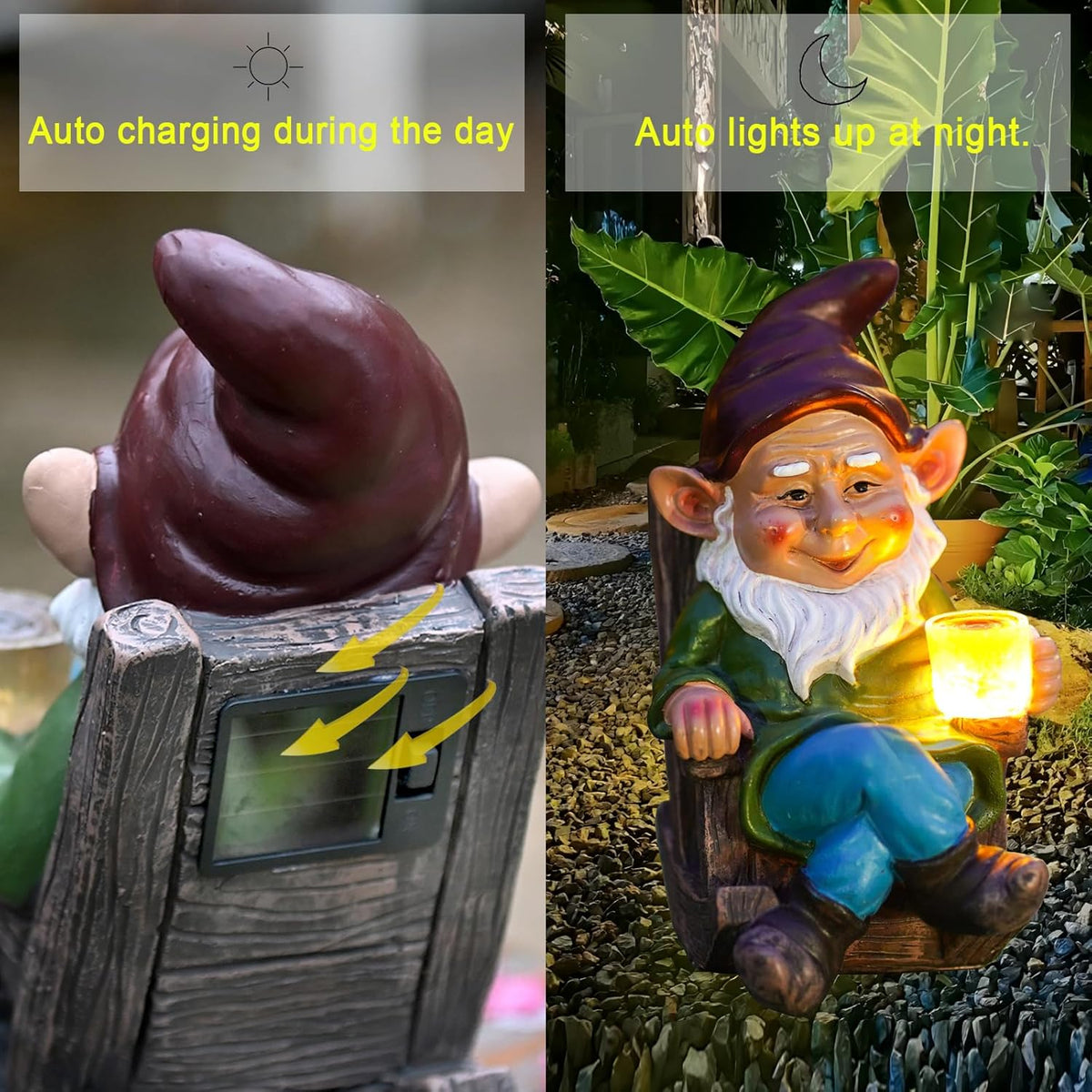Solar Powered LED Garden Gnome Statue 7" V382603