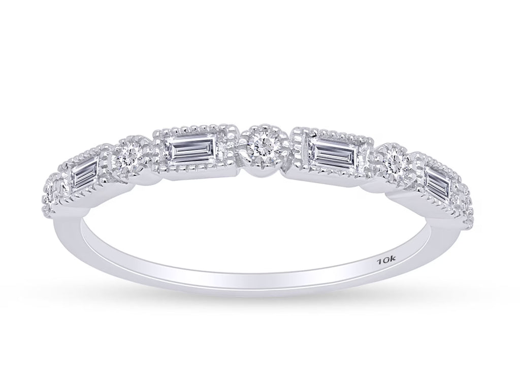 1/4 CT Baguette & Round Cut Natural White Diamond Half Eternity Band Ring In 10K Solid White Gold N979734