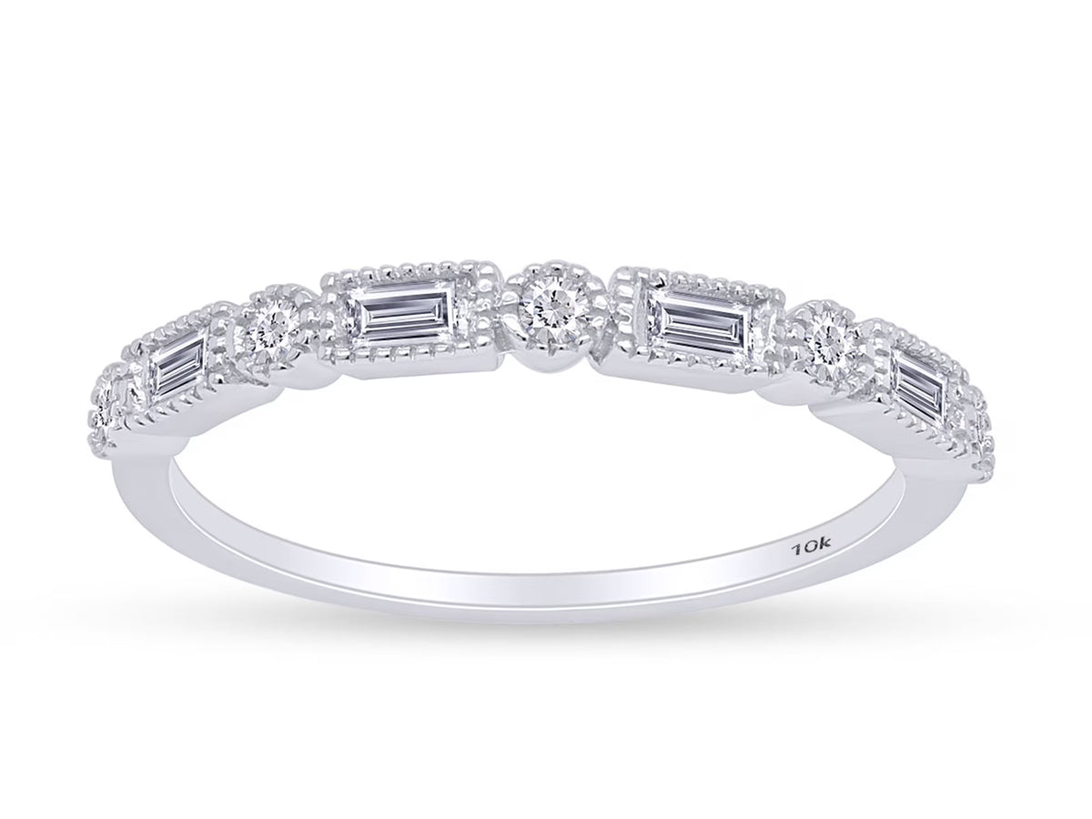 1/4 CT Baguette & Round Cut Natural White Diamond Half Eternity Band Ring In 10K Solid White Gold N979734