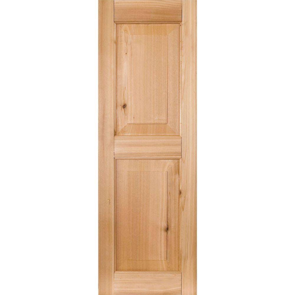 15 in. x 58 in. Exterior Real Wood Raised Panel Shutters Pair Unfinished L53008
