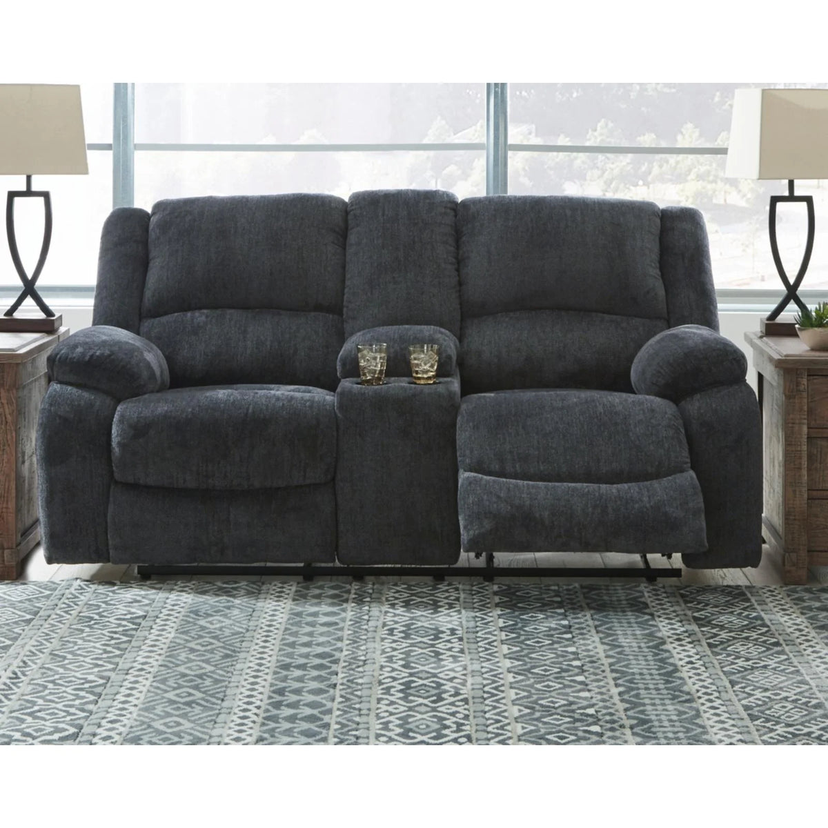 Slate Reclining Loveseat with Console T463