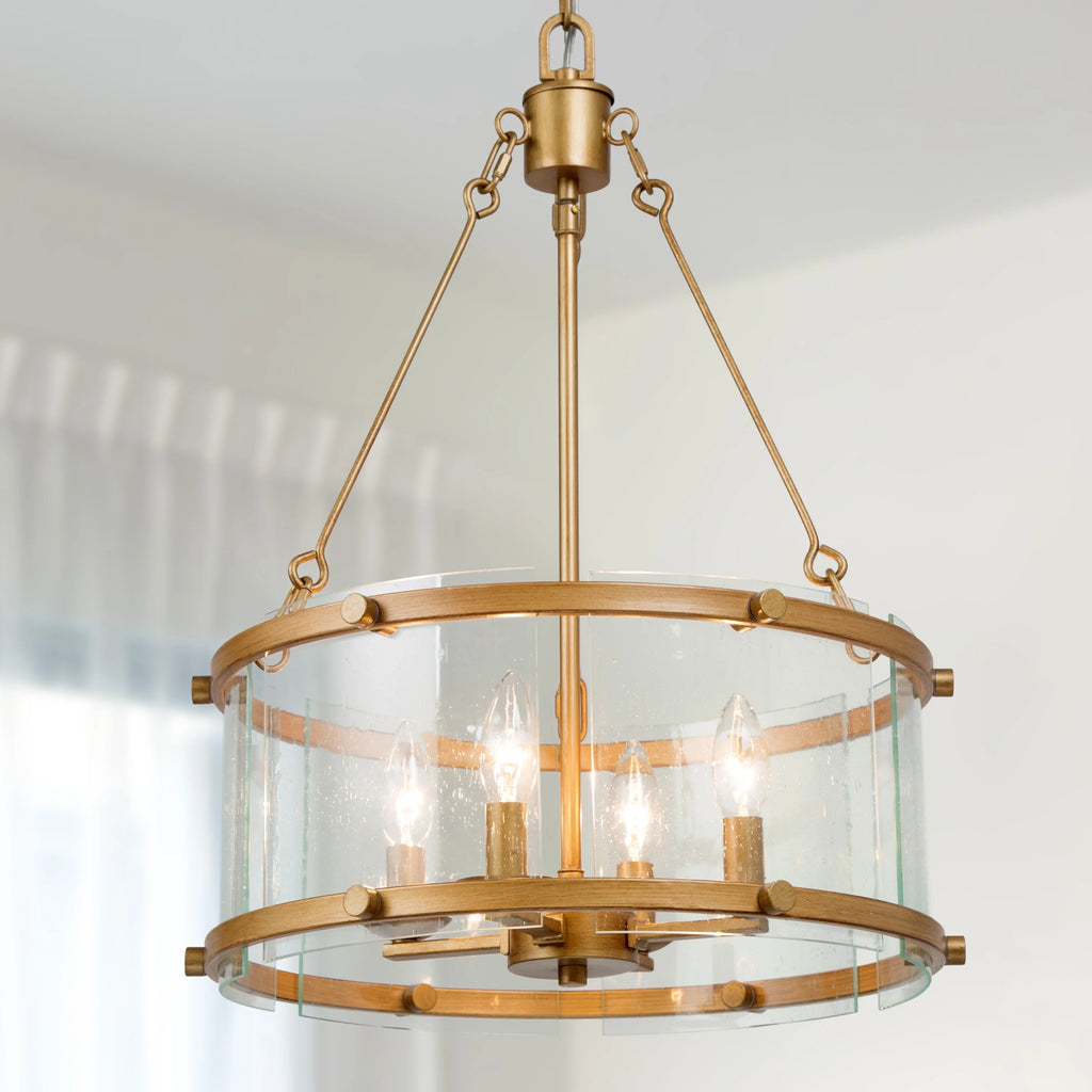 Mid-century Modern 4-light Drum Chandelier Seeded Glass Fixture B28438