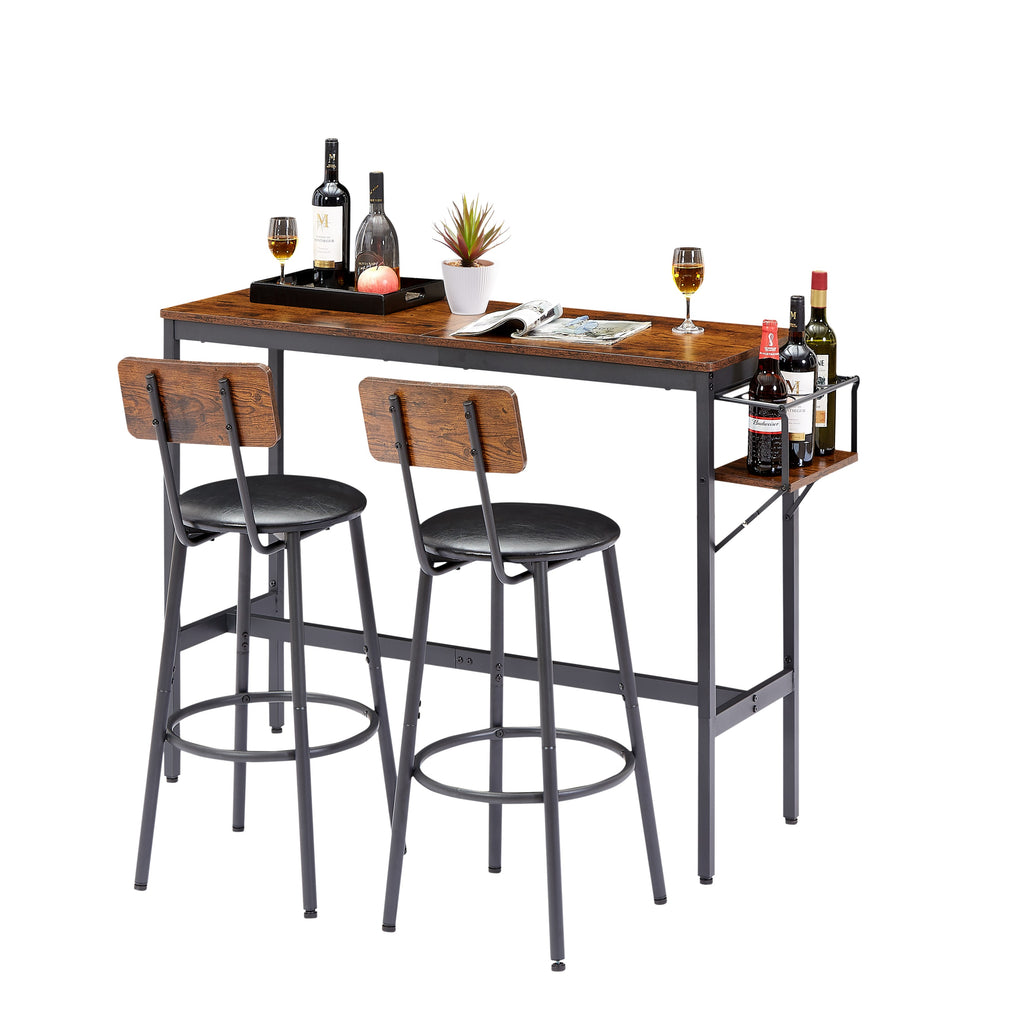 Rustic 3-Piece Dining Table Set with 2 Stools Y80075