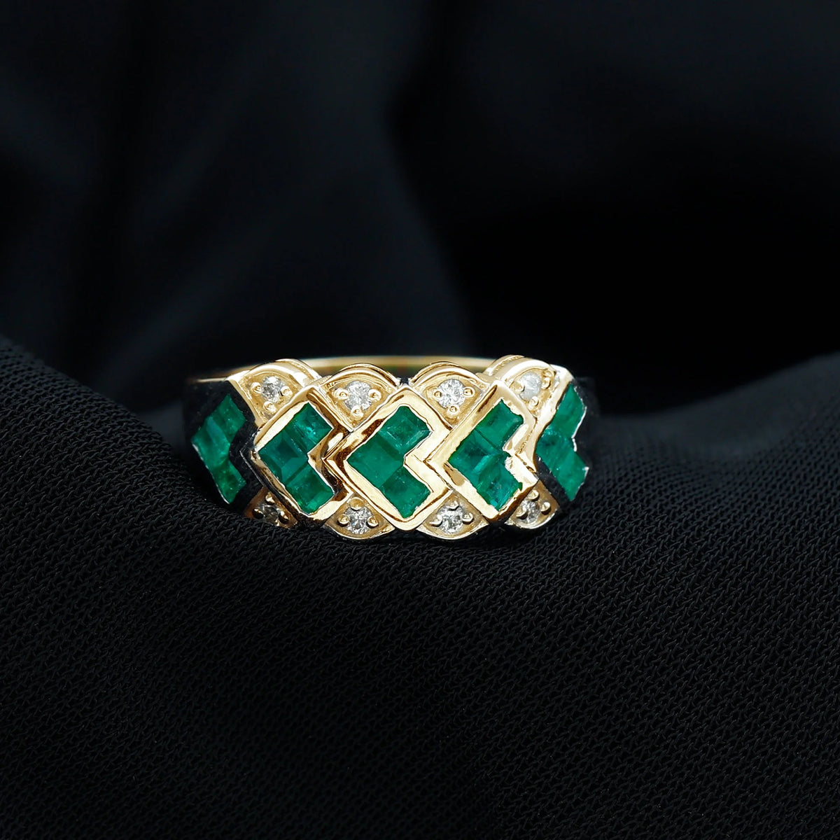 14K Yellow Gold Emerald and Diamond Ring T98327