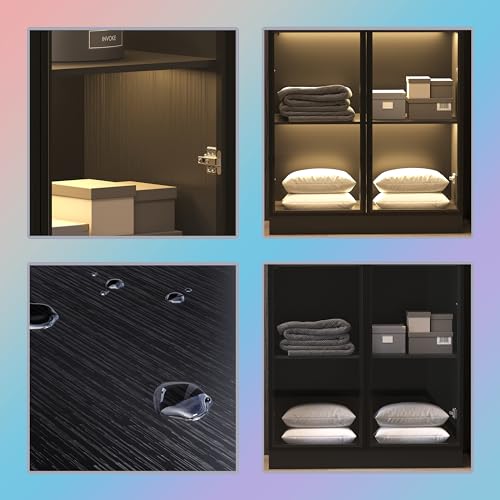 Black 3-Tier Display Cabinet with Glass Doors and Lights B7389
