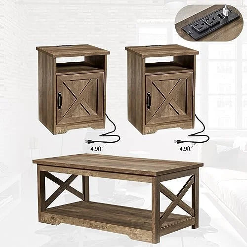 3-Piece Farmhouse Table Set with Charging Station and USB Ports P184