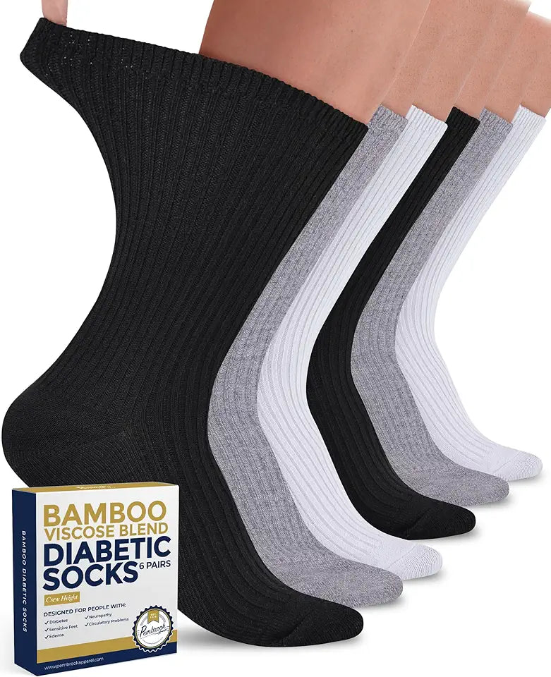 Ribbed Knit Bamboo Viscose Diabetic Crew Socks 6 Pairs K749