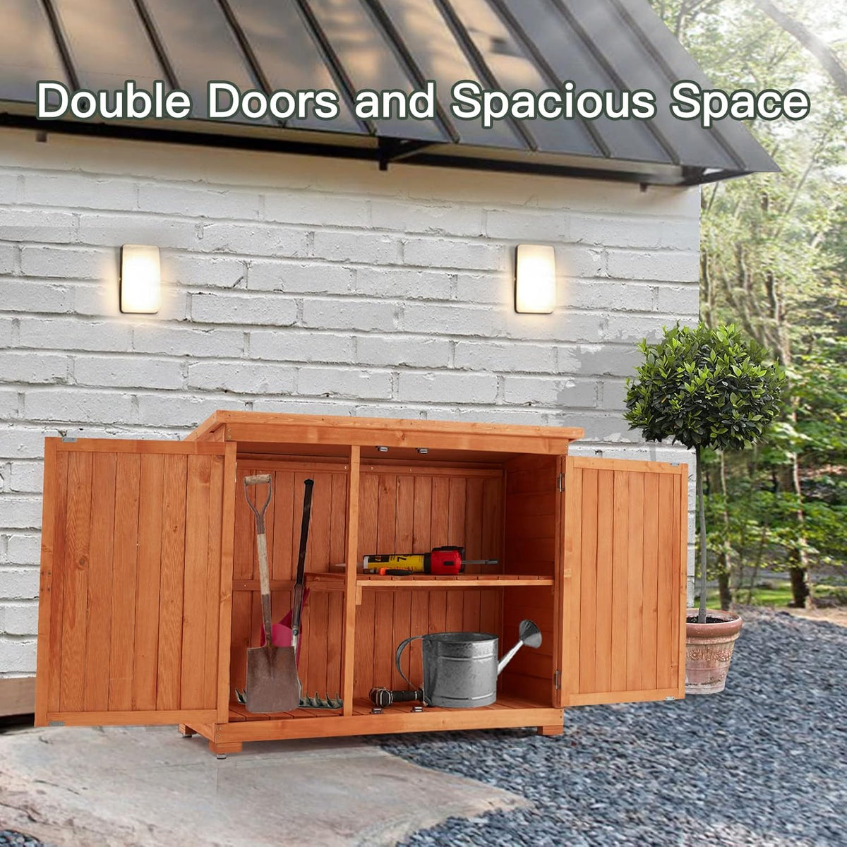 Wooden Outdoor Storage Cabinet with Lockable Double Doors Y51068