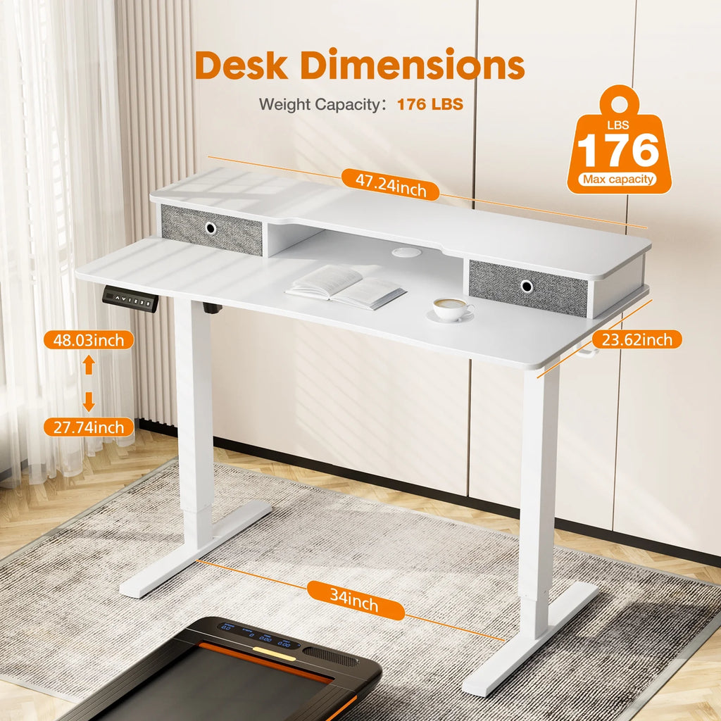 Height Adjustable Electric Standing Desk with Storage Shelf Double Drawer C28968