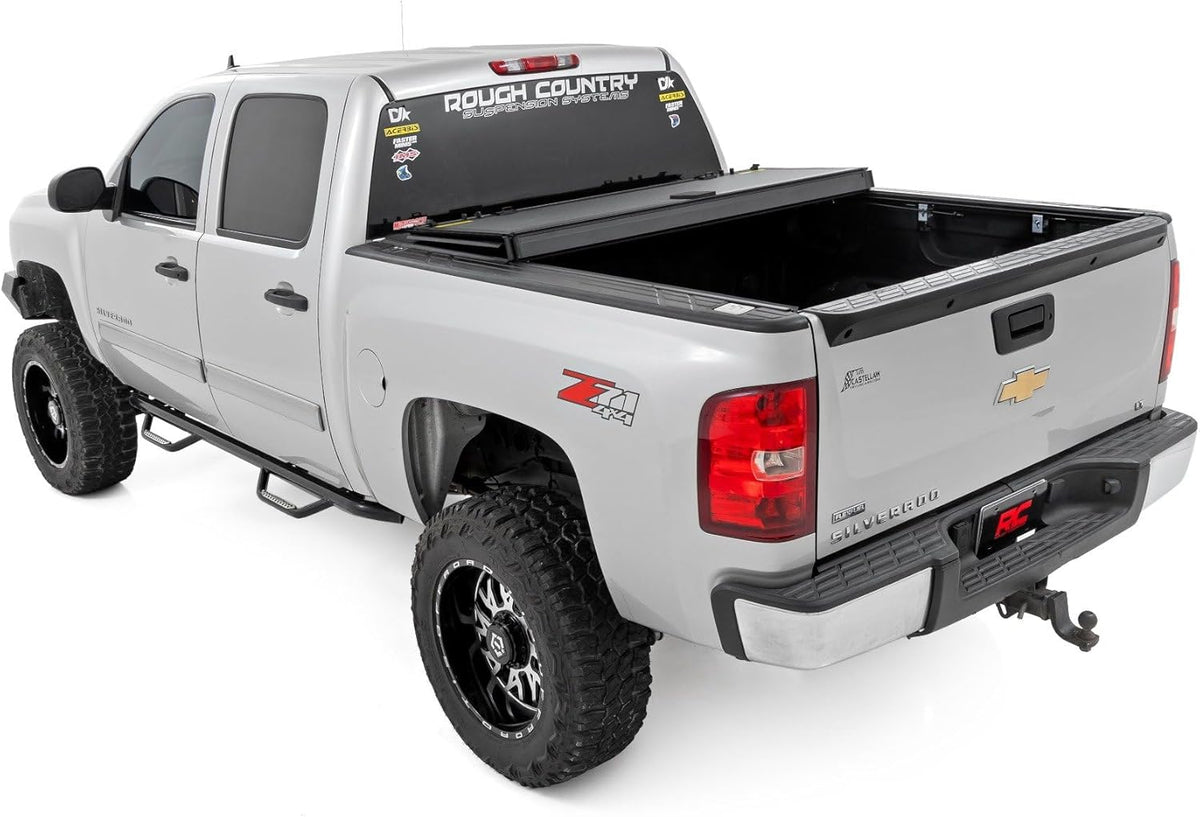 Hard Tri-Fold Flip Up Truck Bed Tonneau Cover for 5'9 Bed w/Rail Caps F725