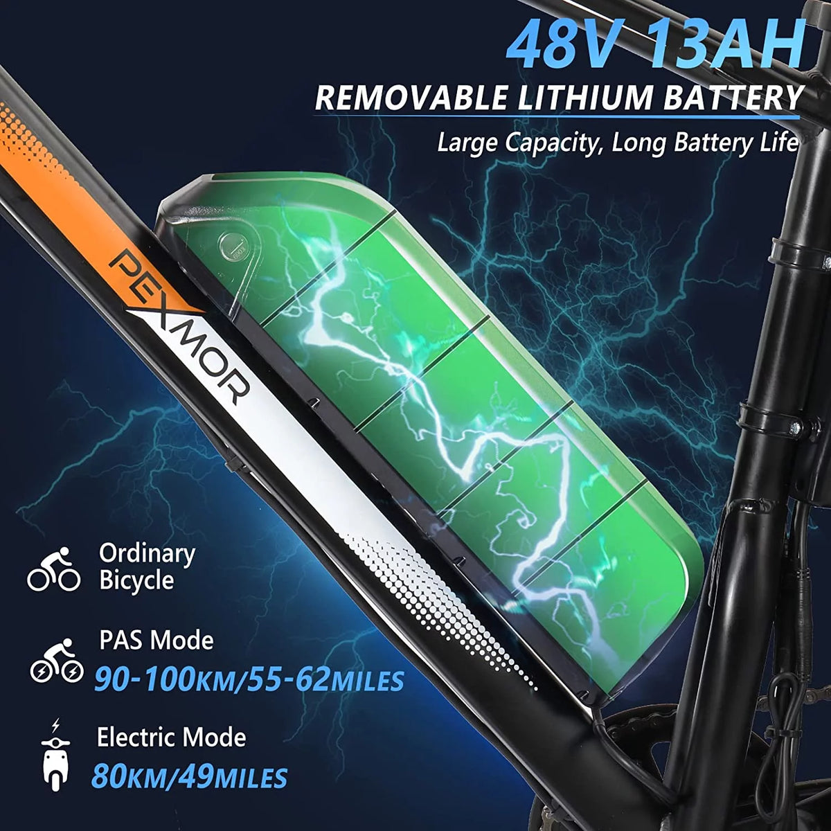 26" Fat Tire Electric Mountain Bike 500W 48V 13AH Removable Battery Shimano 7 Speed I377370