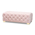 Light Pink Velvet Button Tufted Bench Ottoman I5646