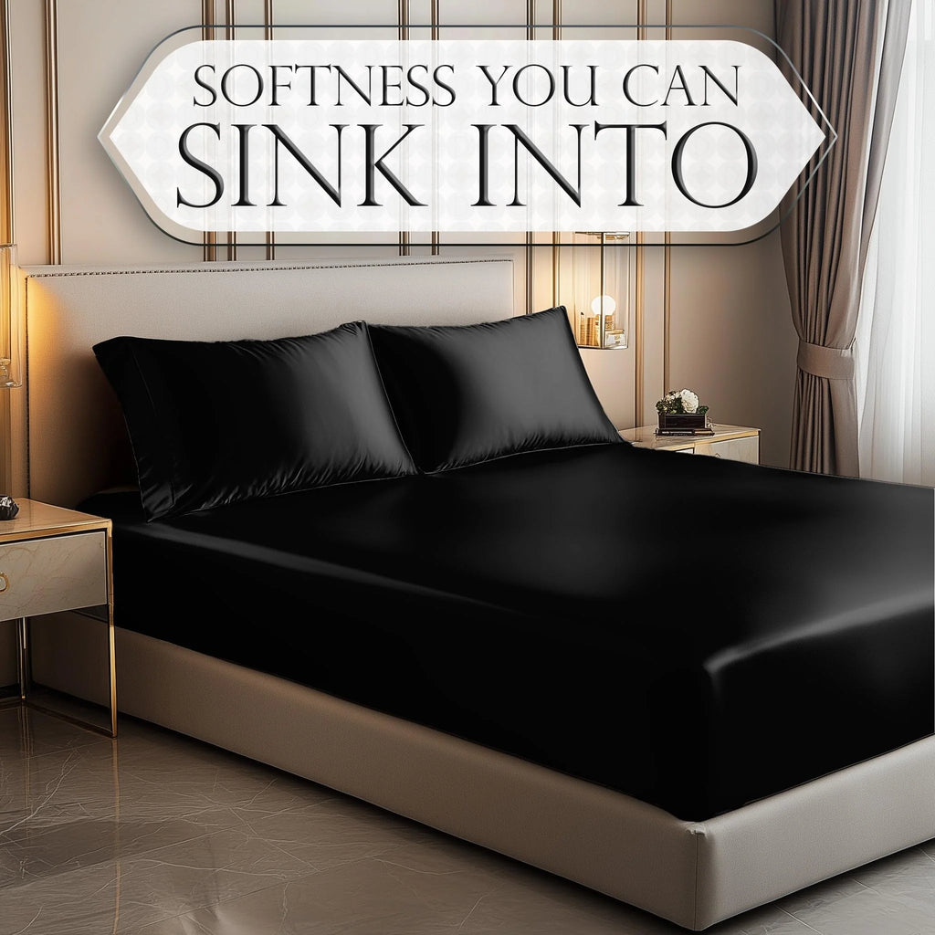 Black Silk Satin Fitted Sheet Queen Size 15 Inch Deep Pocket W6257