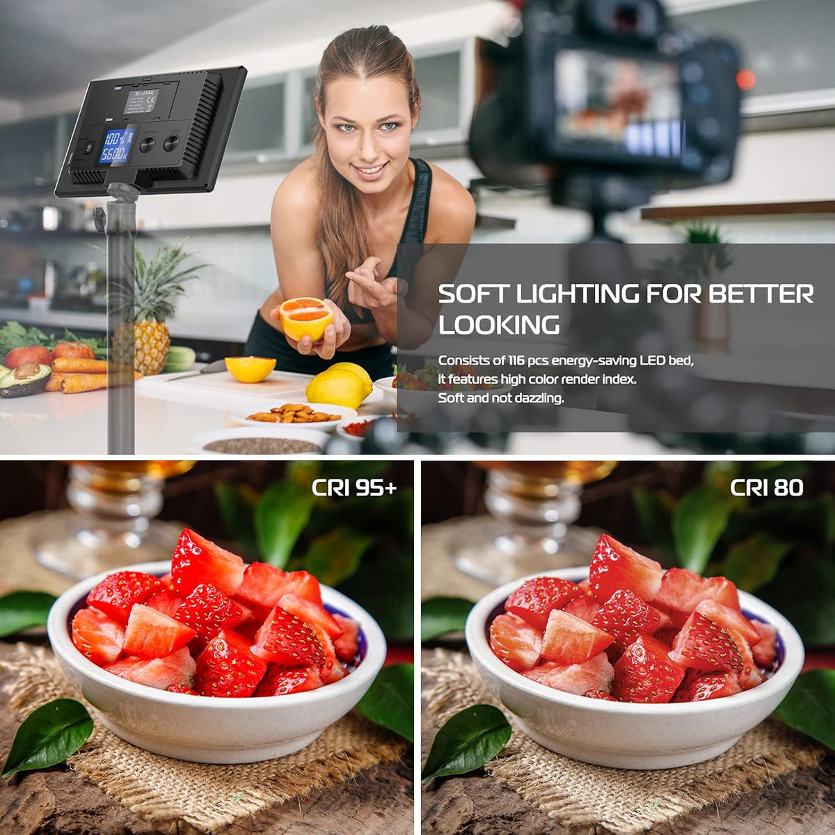 LED Panel Light with LCD Display, Dimmable Bi-Color 3200-5600K CRI95+ C458