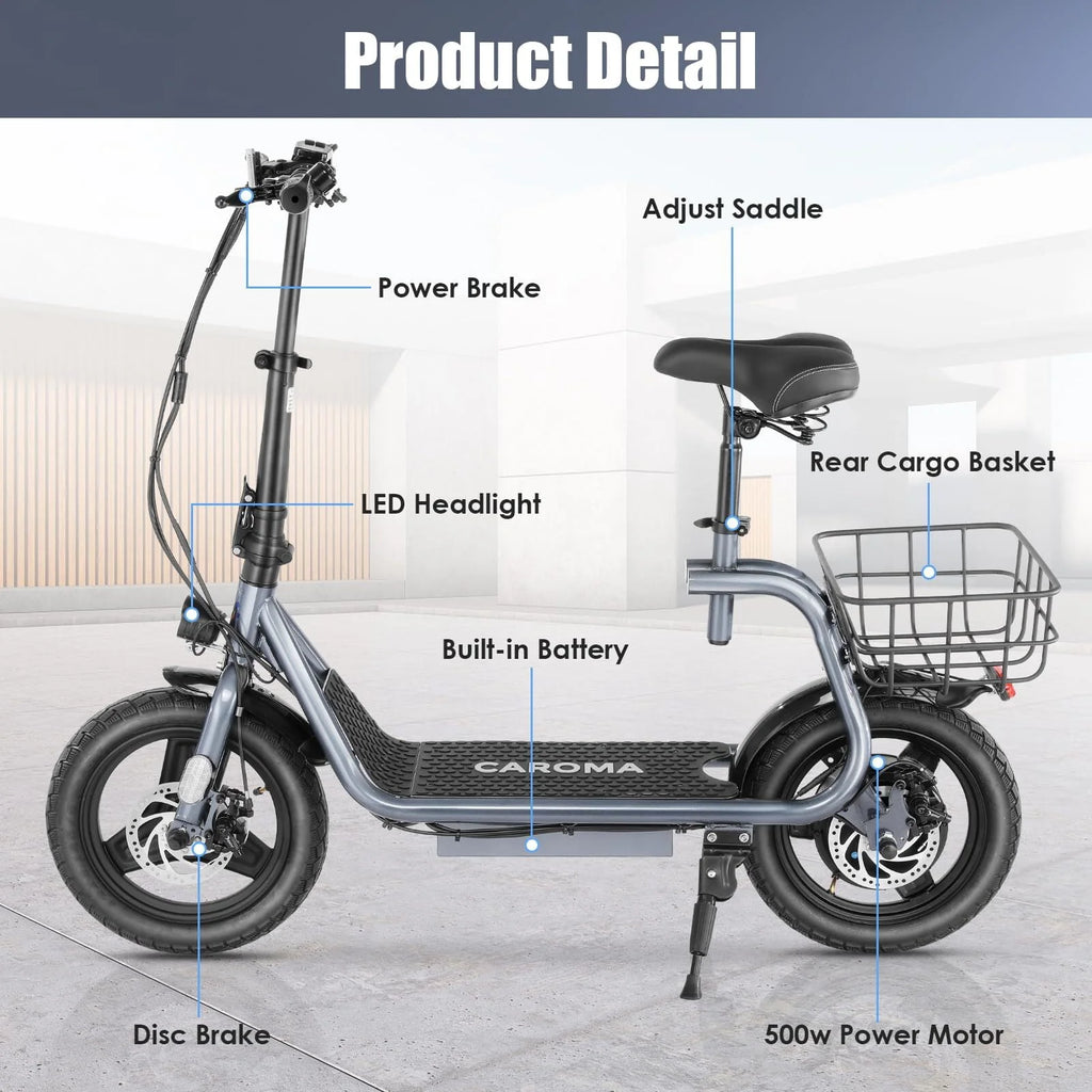 500W Electric Scooter with Seat, 14 inch, Silver I381