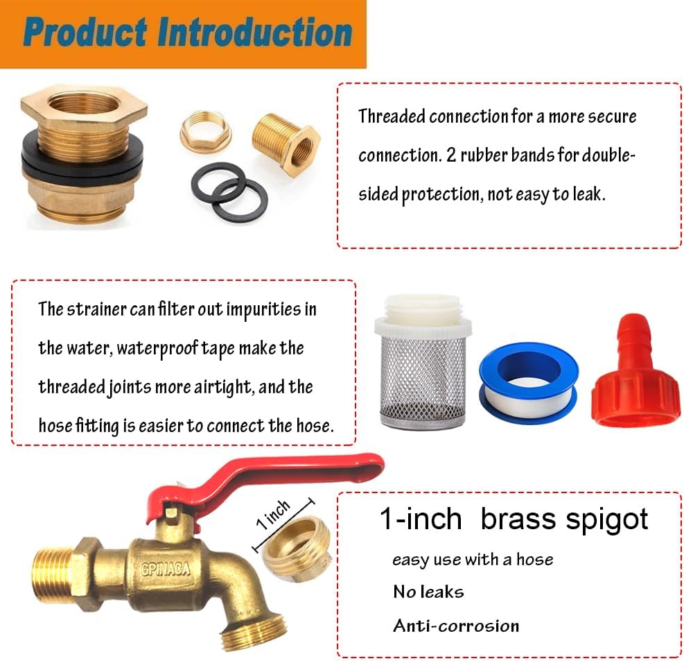 Brass Rain Barrel Spigot with Bulkhead Fitting Set A585