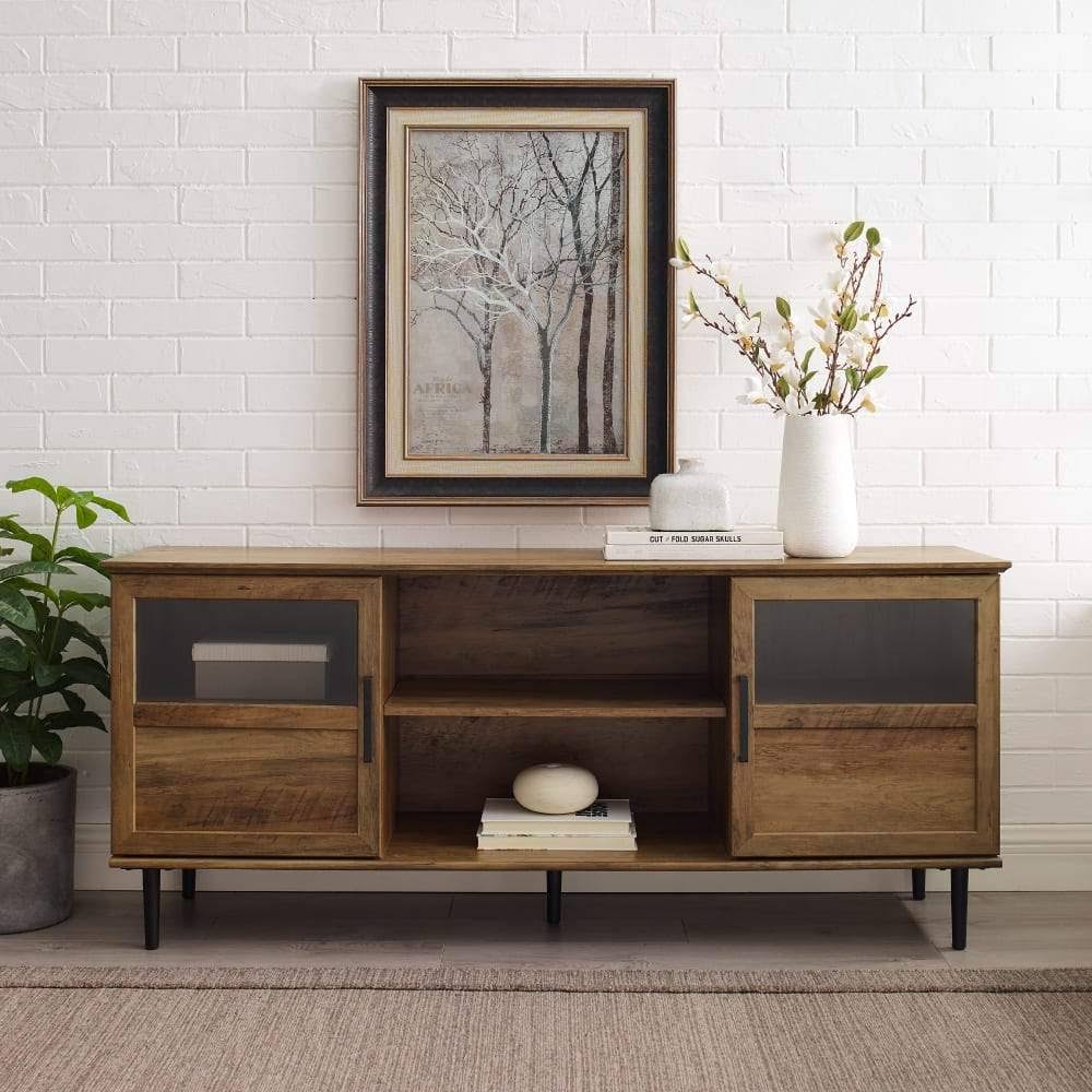 Dark Walnut Glass Wood TV Console F5213