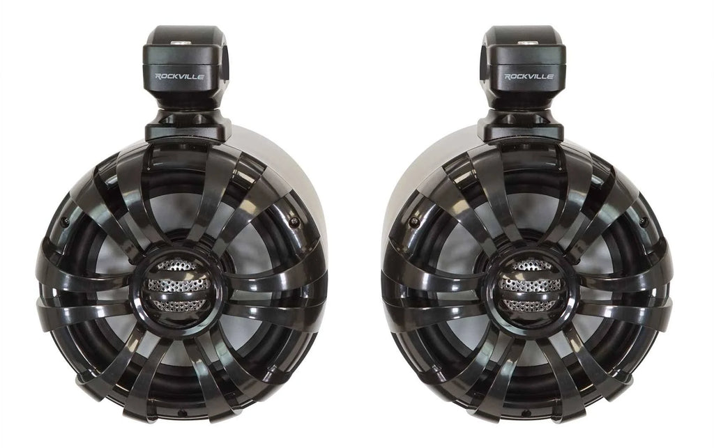 Rockville WB65 Black 6.5x22 600W Metal Marine Wakeboard Swivel Tower Speakers Y6291