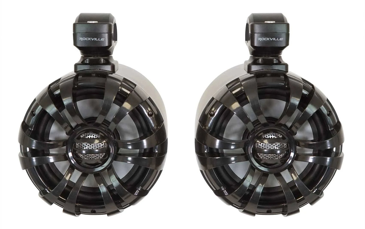 Rockville WB65 Black 6.5x22 600W Metal Marine Wakeboard Swivel Tower Speakers Y6291