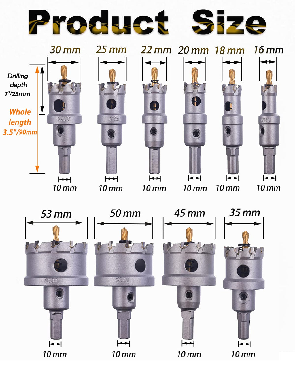 10 Pcs Tungsten Carbide Tipped Hole Saw Kit U675765