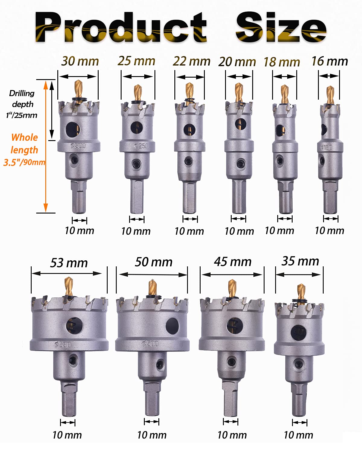 10 Pcs Tungsten Carbide Tipped Hole Saw Kit U675765