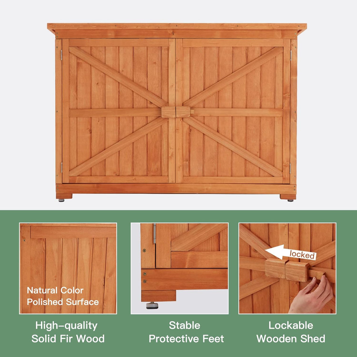 Wooden Outdoor Storage Cabinet with Lockable Double Doors Y51068