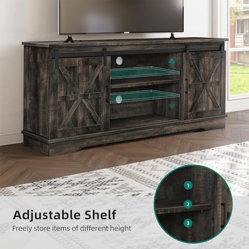 65 Inch TV Stand with Storage Cabinets and Sliding Barn Doors M126588