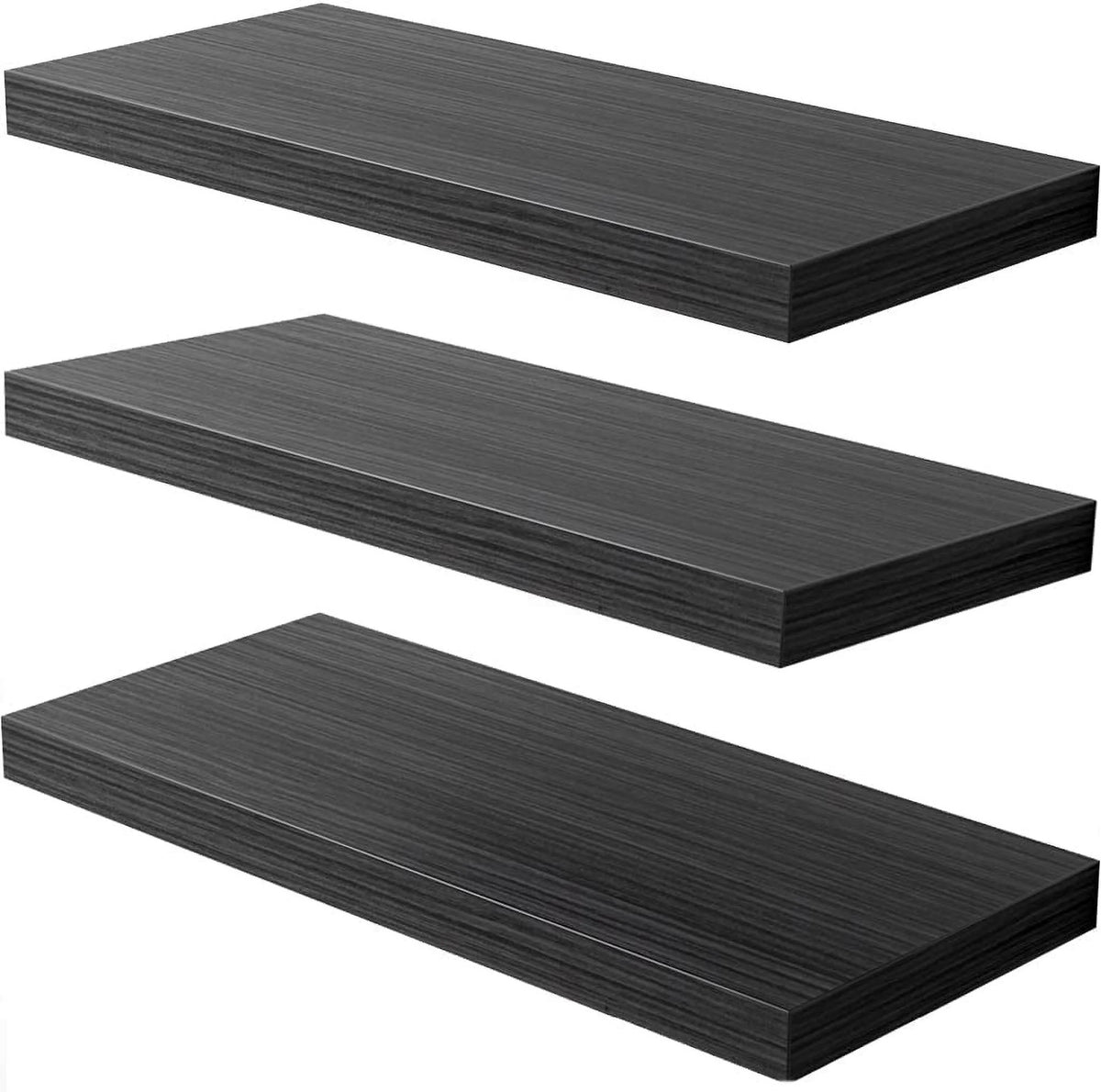 Walnut Wooden Floating Wall Shelf 36 in W x 12.75 in D x 2 in H Set of 2 L79076