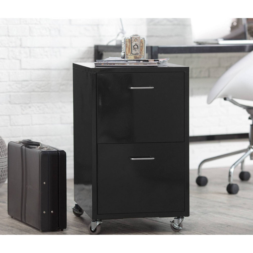Black Metal 2-Drawer Mobile File Cabinet Y38179