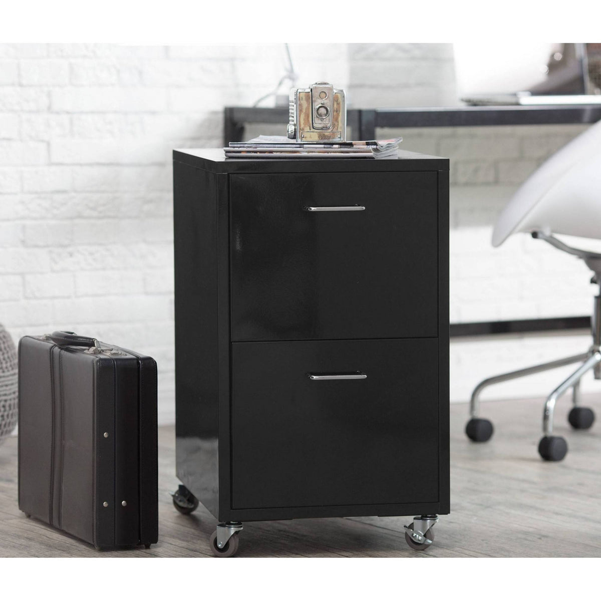 Black Metal 2-Drawer Mobile File Cabinet Y38179