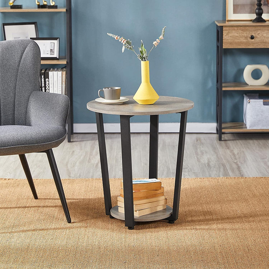 2-Tier Round End Tables Set of 2 with Metal Legs Gray M416
