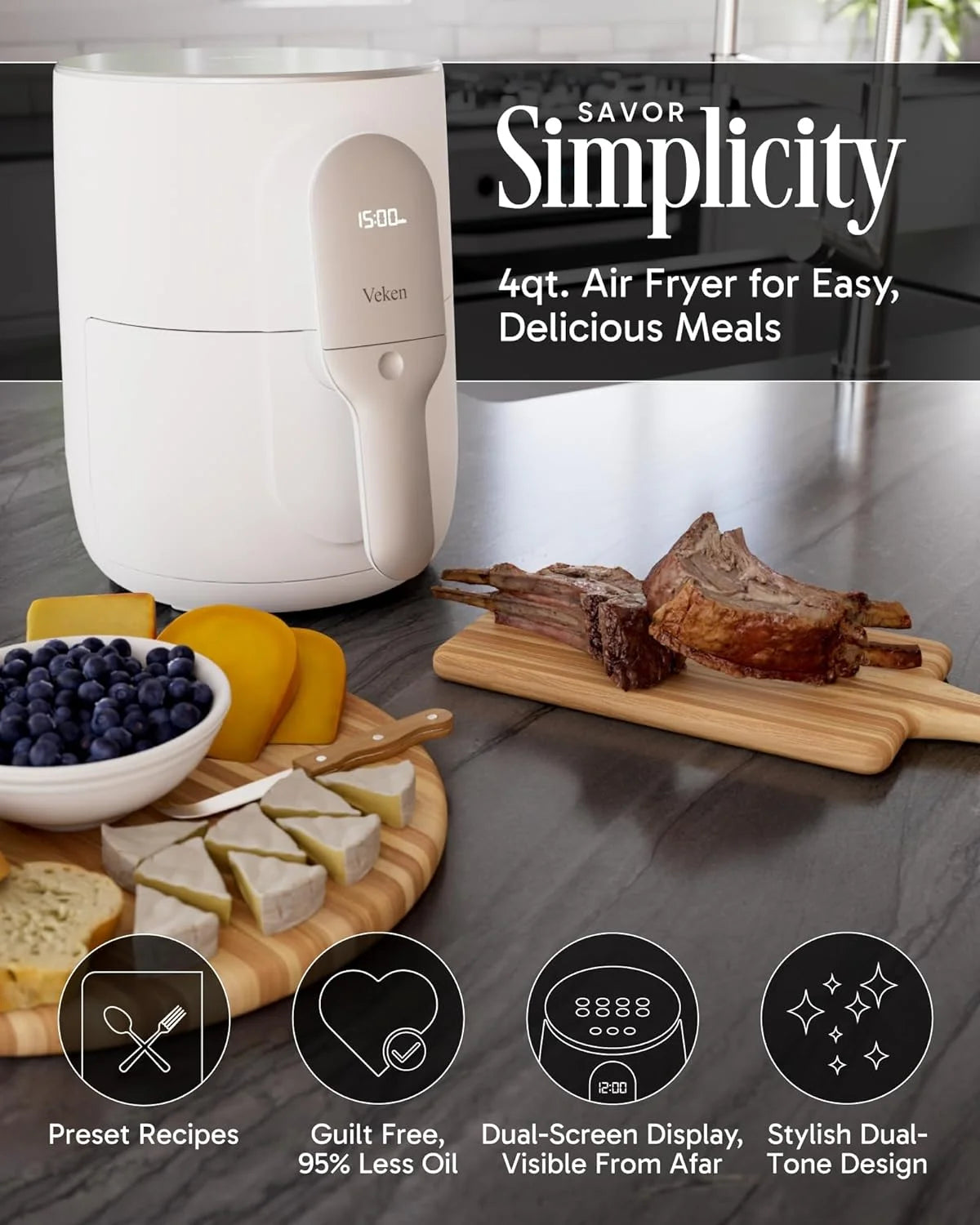 White 4qt Air Fryer with 8 Preset Cooking Modes A70741