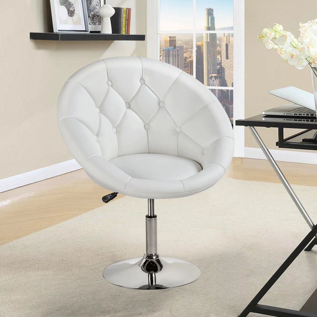 White Tufted Height Adjustable Swivel Accent Chair C58706