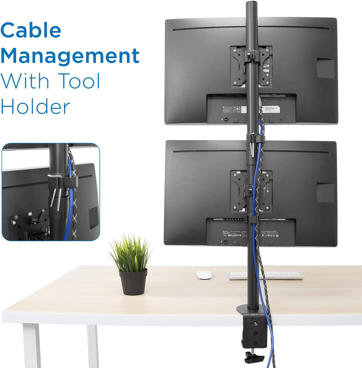 Vertical Dual Monitor Mount, Stacked Desk Stand, Fits 19-32 Inches, VESA 75 100 Y82070