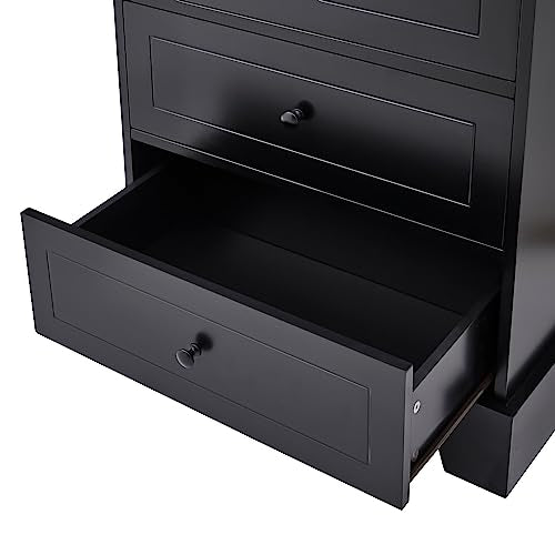 68.1" Tall Storage Cabinet with 2 Doors and 4 Drawers, Adjustable Shelf, MDF Board with Painted Finish, Solid Wood Frame (Black) G271975