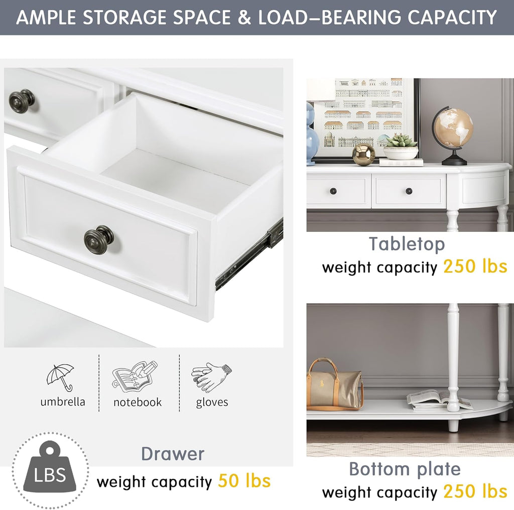 White Solid Wood Storage Cabinet with 2 Drawers and Open Shelf U453091