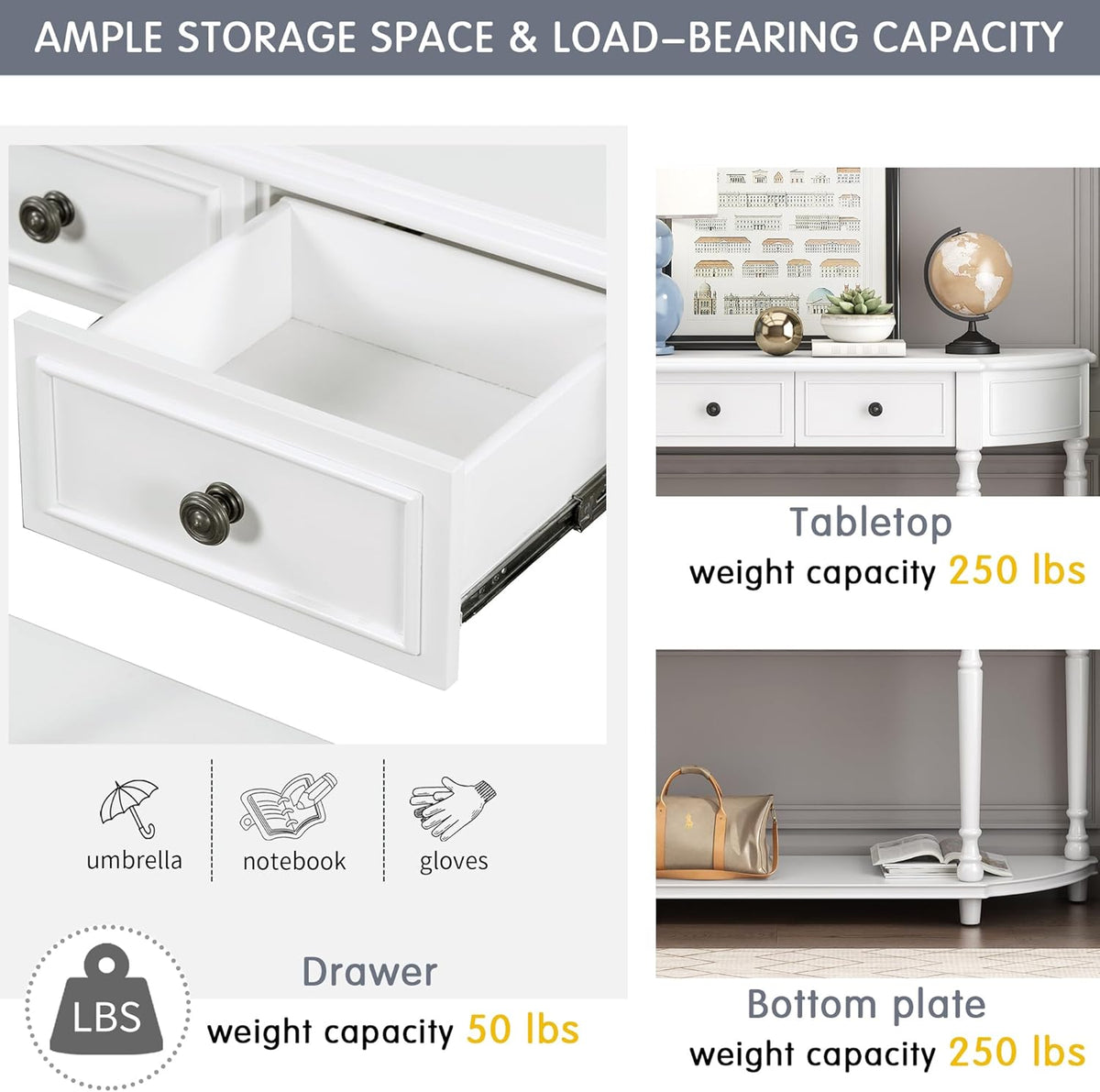 White Solid Wood Storage Cabinet with 2 Drawers and Open Shelf U453091