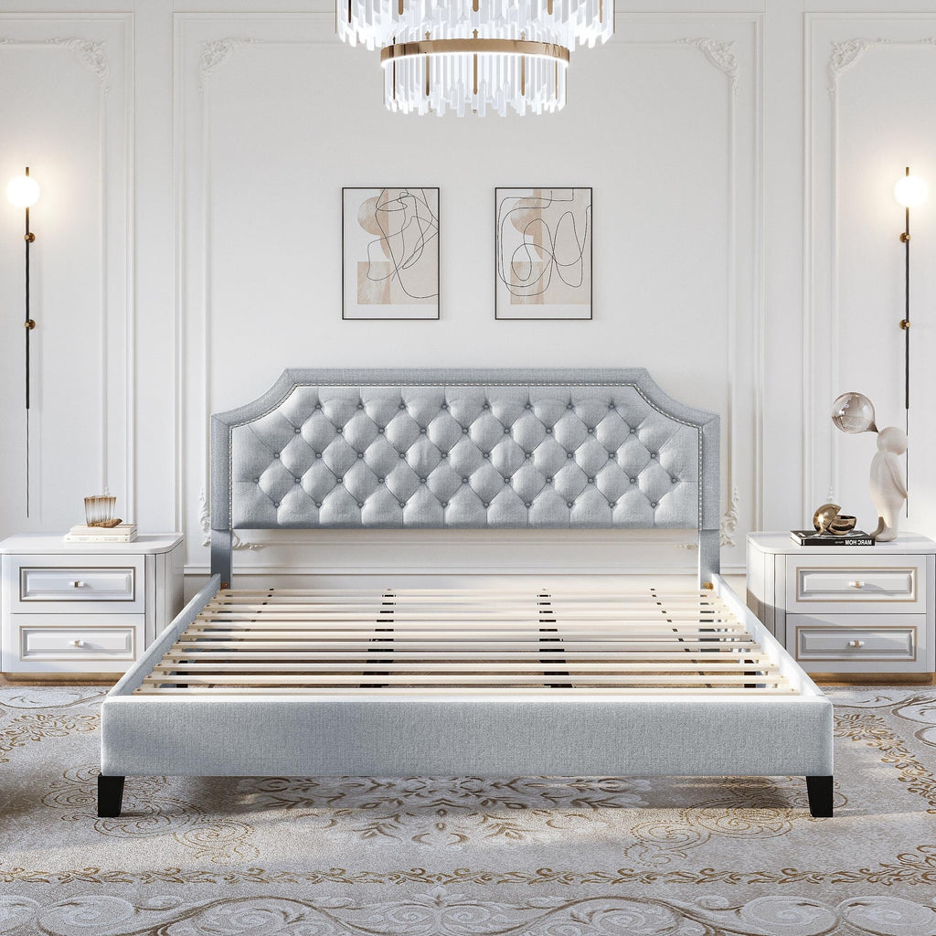 Grey Upholstered Tufted Bed Frame Full D28395