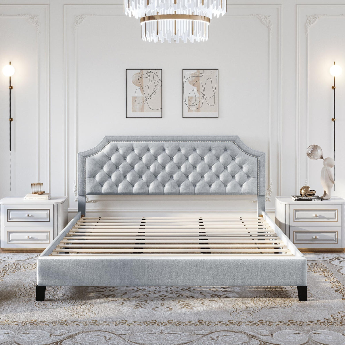 Grey Upholstered Tufted Bed Frame Full D28395