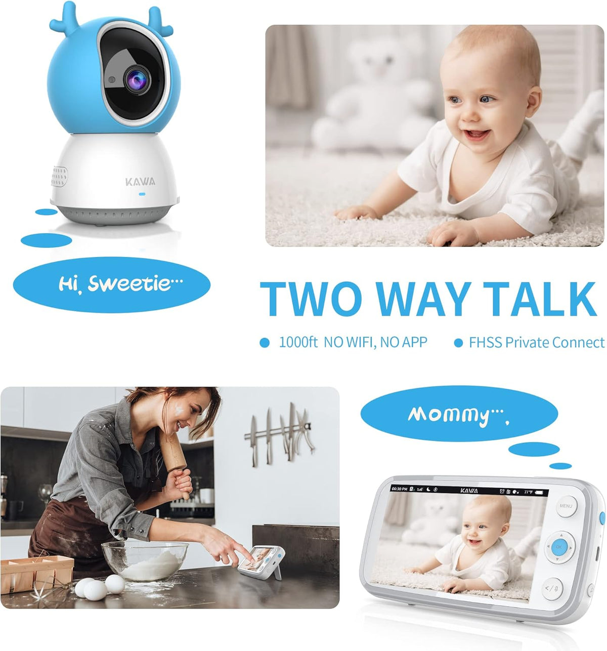 Baby Monitor with Camera and Audio, 720P HD Display, Night Vision, 2-Way Audio Q3992