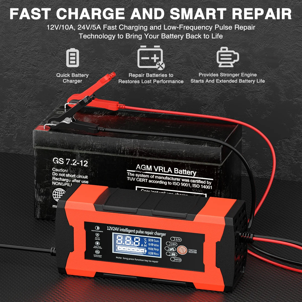 12V/10A 24V/5A Car Battery Charger with LCD Display B455