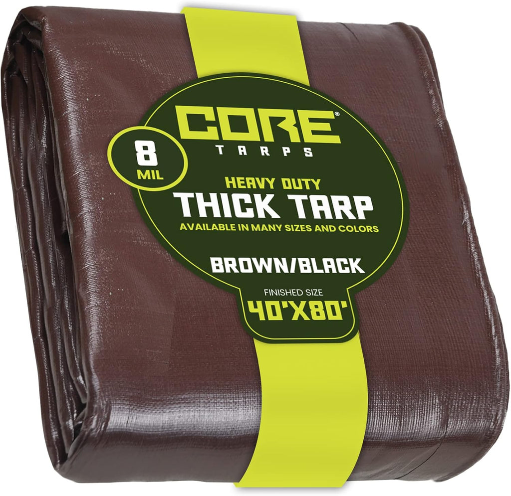 Heavy Duty 8 Mil Waterproof Poly Tarpaulin with Reinforced Edges, Brown/Black 18′ X 24′, Pack of 2 P312799