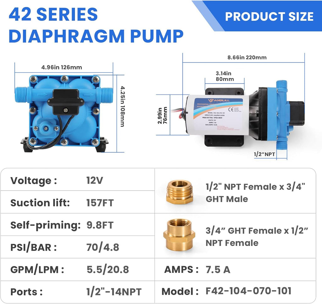 12V Self Priming Diaphragm Pump with Pressure Switch Z5484