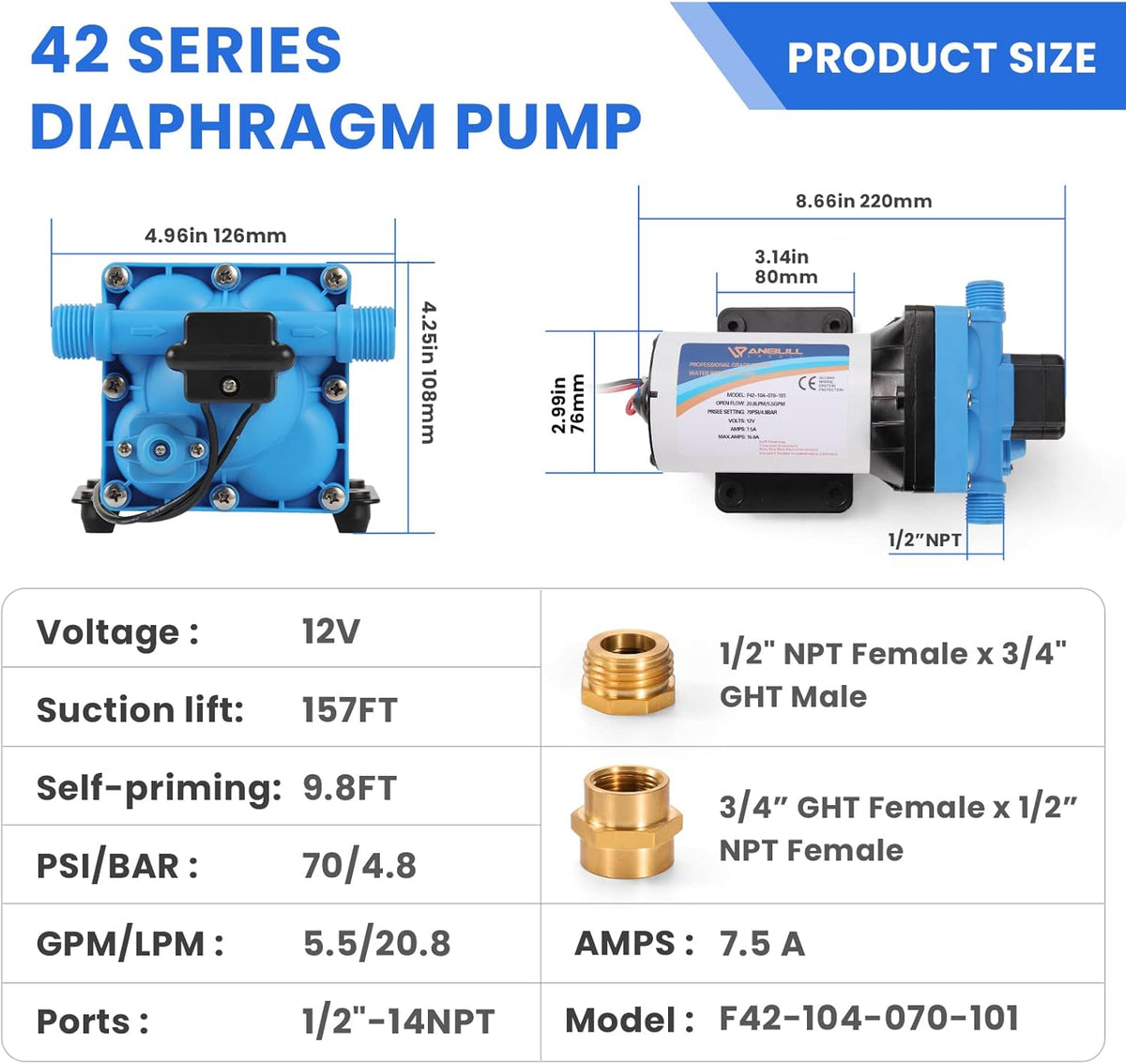 12V Self Priming Diaphragm Pump with Pressure Switch Z5484