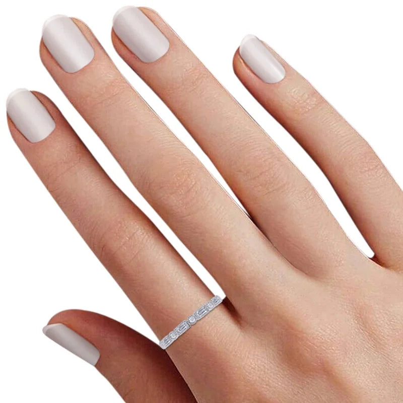 1/4 CT Baguette & Round Cut Natural White Diamond Half Eternity Band Ring In 10K Solid White Gold N979734