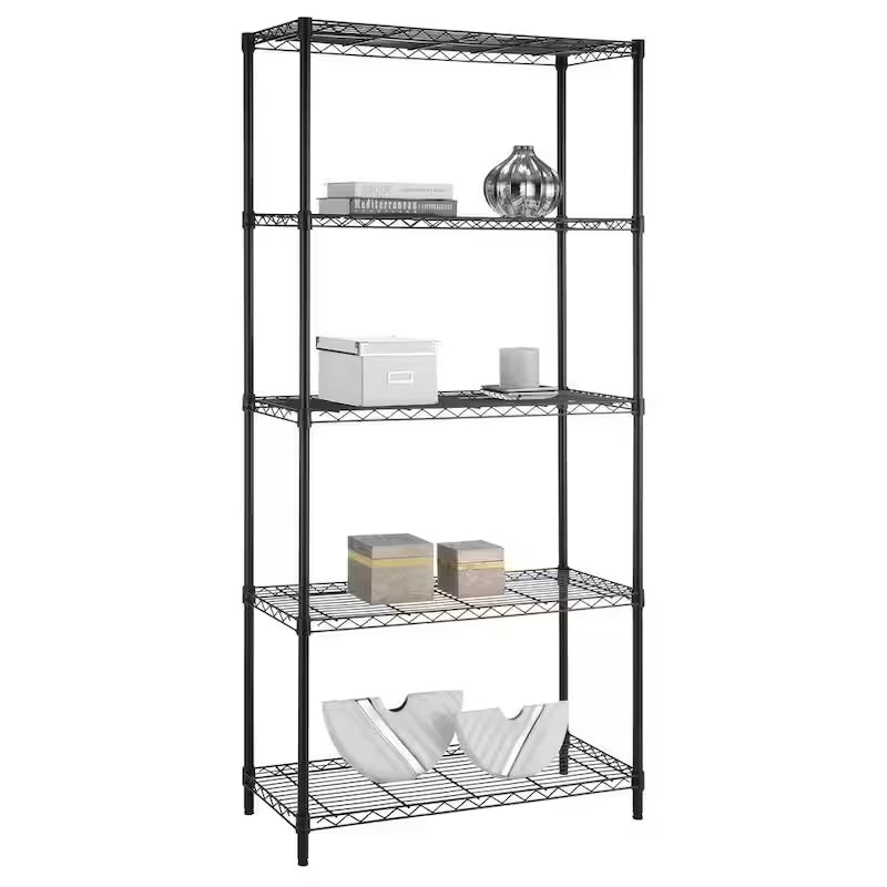 5-Tier Steel Wire Shelving Unit in Black H302349