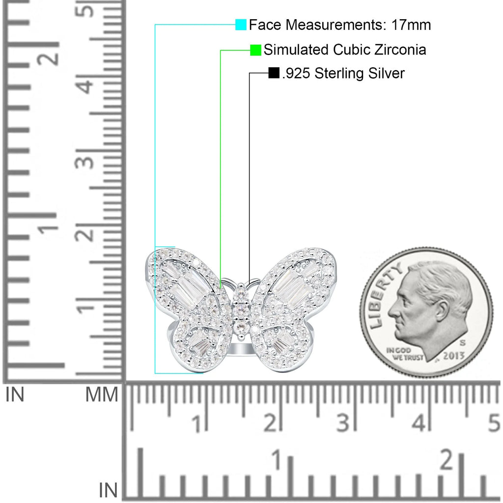 Cluster Butterfly Ring Baguette Cubic Zirconia White Tone 925 Sterling Silver C944622