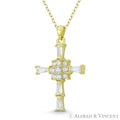 CZ Crystal Pave Christian Pendant & Chain Necklace in .925 Sterling Silver w/ 14k Yellow Gold P819