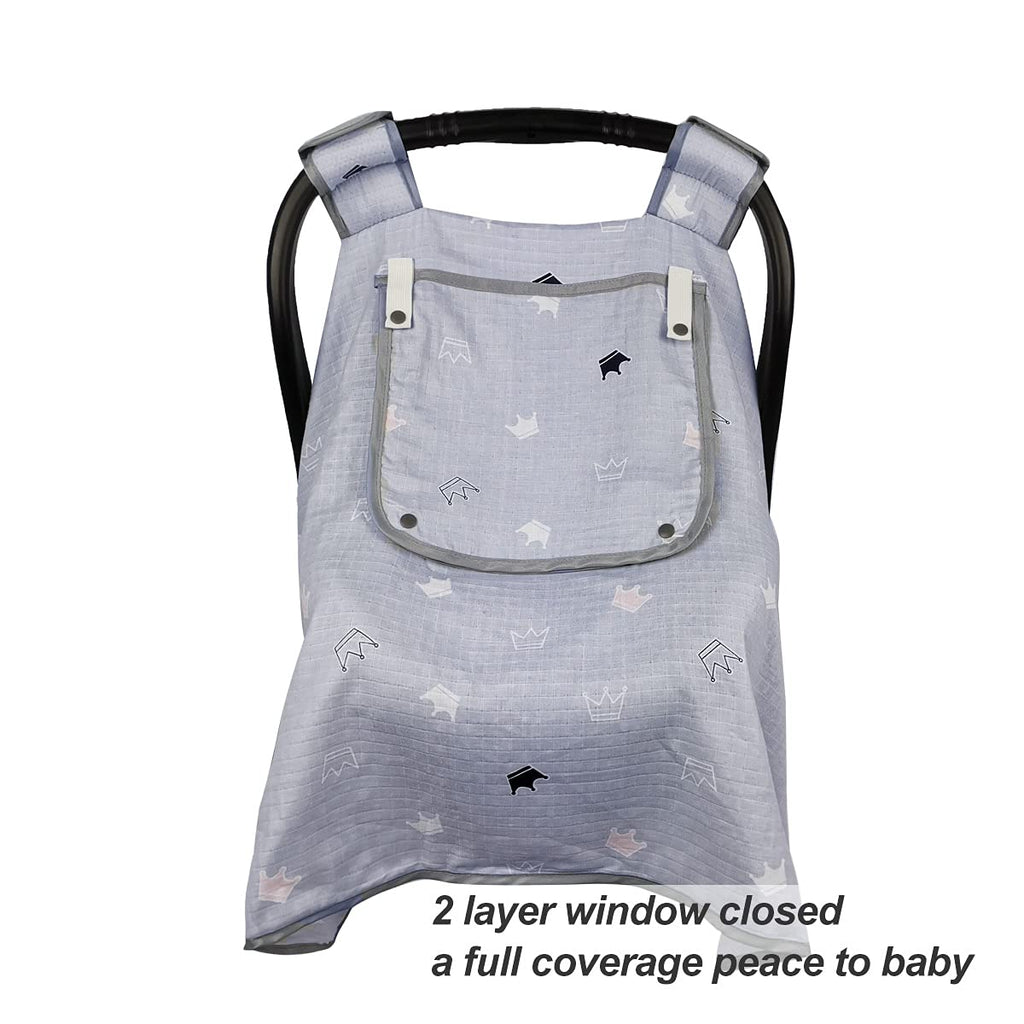 Grey Muslin Car Seat Canopy with Window R295