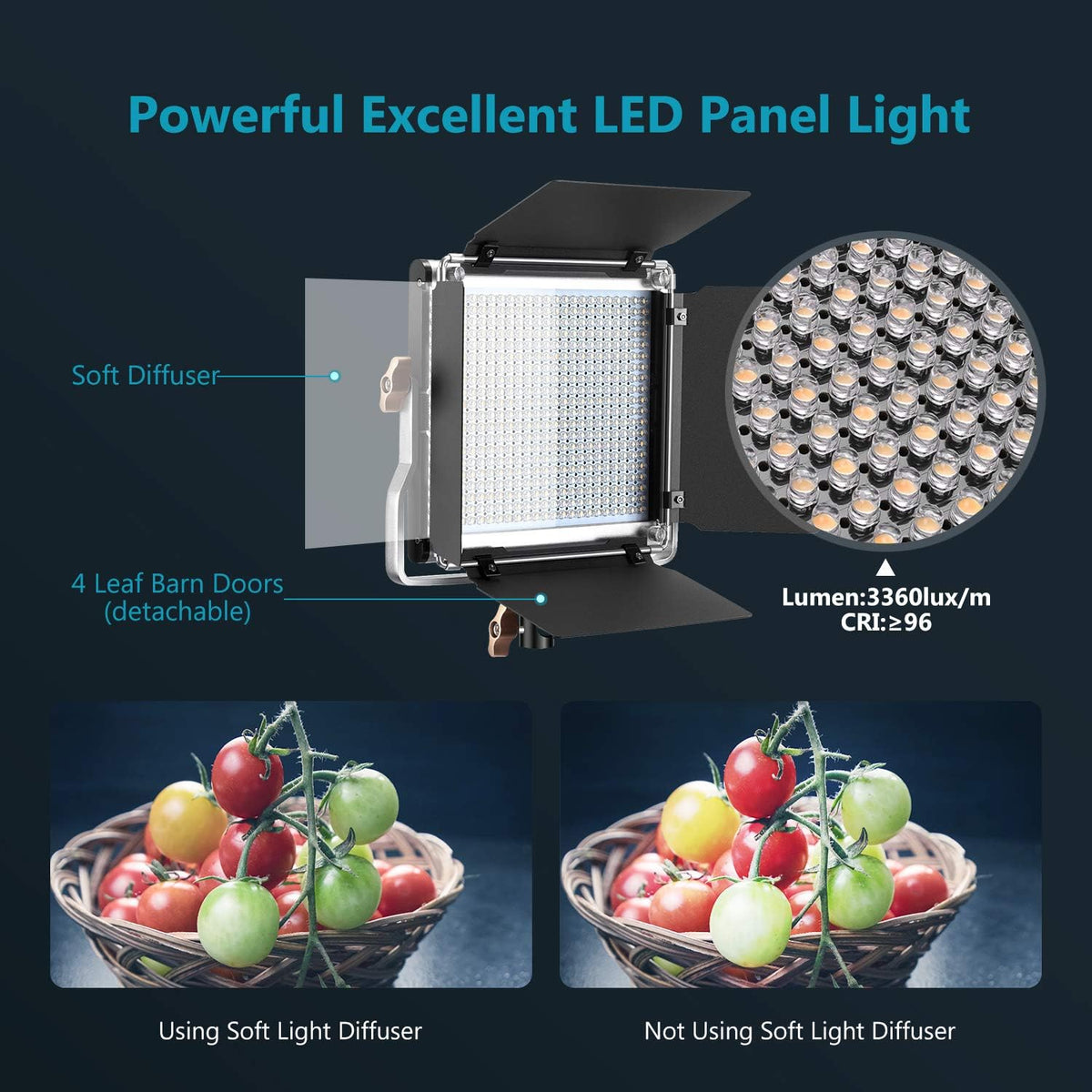 2 Packs 480 LED Video Light Photography Lighting Kit with Light Stand A24906